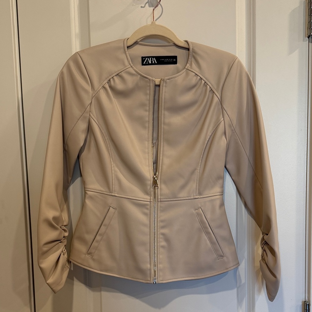 Zara Women's Beige Leather Jacket